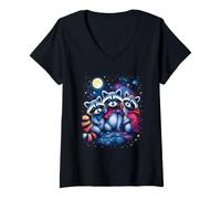 Women's Cosmic Raccoons in Capes Under the Moonlight V-Neck T-Shirt