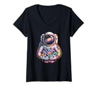Women's Cosmic Rock Collecting Astronaut Finding Luminous Stones V-Neck T-Shirt