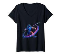 Womens Cosmic Spear Astronaut Motion Force V-Neck T-Shirt
