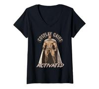 Womens Cosplay Gains Activated Funny Gym Cosplay Design V-Neck T-Shirt