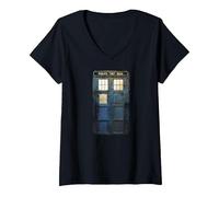 Women's Cosplay Tardis Distressed Time-Traveller Sci-Fan V-Neck T-Shirt, Black, Large