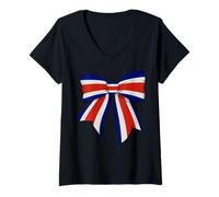 Womens Costa Rica Costa Rican Pride Flag Girl Coquette Bow Ribbon V-Neck T-Shirt