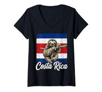 Women's Costa Rica Flag Sloth Pura Vida V-Neck T-Shirt