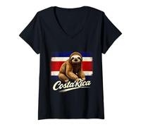 Women's Costa Rica Flag Sloth Pura Vida V-Neck T-Shirt