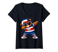 Women's Costa Rica Flag Vacation Squad Bear Dabbing Boys Kids 2026 V-Neck T-Shirt