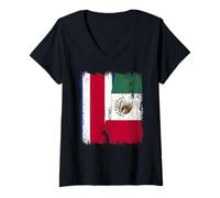 Womens Costa Rica Mexico Half Flag Costa Rican Mexican Heritage V-Neck T-Shirt