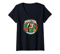 Women's Costa Rica Perched Collared Aracar Toucan V-Neck T-Shirt