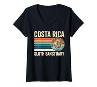Women's Costa Rica Sloth Sanctuary Retro Distressed Sunset V-Neck T-Shirt