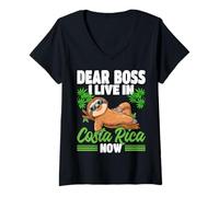 Womens Costa Rica Sloth Vacation Dear Boss I Live in Costa Rica V-Neck T-Shirt