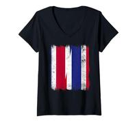 Womens Costa Rica Thailand Half Flag Costa Rican Thai Roots V-Neck T-Shirt
