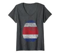 Womens Costa Rican Flag Fingerprint V-Neck T-Shirt