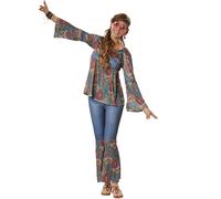 Womens Costume Hippie Girl Harmony 60s 70s Flower Power Fancy Dress Carnival
