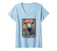 Womens Cotswolds England UK Sheep Vintage Design Women Gardener's V-Neck T-Shirt