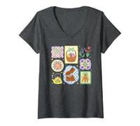 Women's Cottage Core Easter Bunny Coquette Aesthetic Collage Cute V-Neck T-Shirt