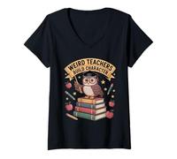 Womens Cottage Core Frog & Mushroom Weird Teachers Build Character V-Neck T-Shirt