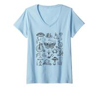 Womens Cottage Core Victorian Dark Academia Moth V-Neck T-Shirt