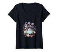 Women's Cottage Tea Garden Days Floral Cozy Aesthetic Design V-Neck T-Shirt
