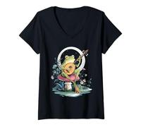 Womens Cottagecore Aesthetic Frog Playing Banjo Toad Lovers V-Neck T-Shirt