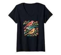 Women's Cottagecore Birds and Flowers V-Neck T-Shirt