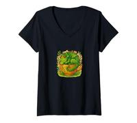 Womens Cottagecore Dragon Naps in Teacup Cozy Tea Time Art V-Neck T-Shirt