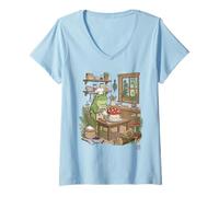 Women's Cottagecore Frog Baker Cute Mushroom Cake Baking Pastry Chef V-Neck T-Shirt