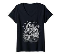 Women's Cottagecore Mushroom Goblincore Frogcore Frog Playing Guitar V-Neck T-Shirt