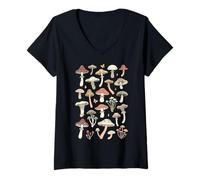 Women's Cottagecore Mushrooms & Toadstools : Vintage Botanical Fungi V-Neck T-Shirt