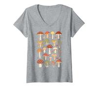 Women's Cottagecore Mushrooms & Toadstools - Vintage Botanical Fungi V-Neck T-Shirt