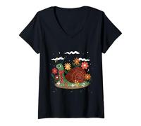 Women's cottagecore Snail Nature Floral Garden Whimsical Bug Insect V-Neck T-Shirt