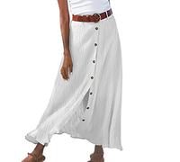 Women's Cotton and Linen Skirt - Large Size Long Skirt Women's Summer Simple Button Plain Colours Dresses Medium Size Chic and Elegant Charming Dresses Cheap Comfortable Skirts