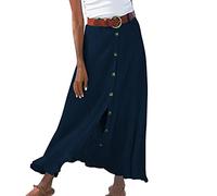 Women's Cotton and Linen Skirt - Large Size Long Skirt Women's Summer Simple Button Plain Colours Dresses Medium Size Chic and Elegant Charming Dresses Cheap Comfortable Skirts