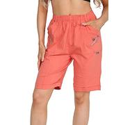 Womens Cotton Cherry Berry Shorts- Ladies Summer Capri Length Shorts- Ladies Elasticated Pull On Summer Plus Size UK 8-20 (as8, Numeric, Numeric_12, Regular, Regular, Coral)