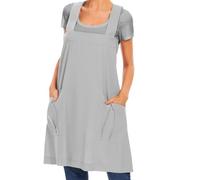 Women's Cotton Cross Back Apron Casual Pinafore Dress with Big Pockets Loose Square Apron for Baking Cooking Gardening, Light Grey, Medium