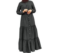 Womens Cotton Dress Women Casual Solid Denim Dress Long Sleeve Round Neck Dress Loose Dress High Low Dress for Women Grey