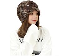 Women's Cotton Lace Hat Pullover Style Summer Sunshade | Three delicate lace flowers, sweet charming aesthetic, structured dome crown, breathable cotton, sun protection(Coffee)