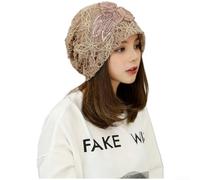 Women's Cotton Lace Hat Pullover Style Summer Sunshade | Three delicate lace flowers, sweet charming aesthetic, structured dome crown, breathable cotton, sun protection(Khaki Color)