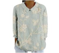Women's Cotton Linen Button 3/4 Sleeve Shirts Summer Loose Crew Neck Casual Boho Top Vintage Embroidered Blouse Tops(X3-Light Blue, XL)