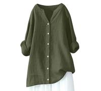 Women's Cotton Linen Button Down Shirts Summer Blouse Long Sleeve V Neck Loose Gauze Tunic Casual Beach Clothes 2026 Blue Orange Brown Dark Gray Light Green Navy Pink L XXL 3XL 4XL 5XL M S XL