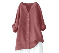 Women's Cotton Linen Button Down Shirts Summer Blouse Long Sleeve V Neck Loose Gauze Tunic Casual Beach Clothes 2026 Blue Orange Brown Dark Gray Light Green Navy Pink L XXL 3XL 4XL 5XL M S XL