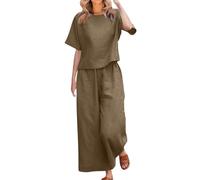 Womens Cotton Linen Co Ord Sets Plus Size 2 Piece Summer Outfit Short Sleeve Shirts Tops & Wide Leg Trousers Oversize Lounge Wear Sets Ladies Travel Outfit Airport Set 2026 Trendy Holiday Clothes