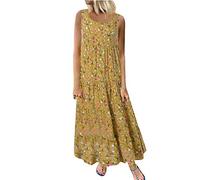 Women's Cotton Linen Dress Floral Maxi Long Dress Casual Sleeveless Crewneck A Line Dress Plus Size Swing Dress Vintage Bohemian Loose Dresses Pageant Prom Ball Gowns Cocktail Dresses UK Size