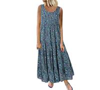 Women's Cotton Linen Dress Floral Maxi Long Dress Casual Sleeveless Crewneck A Line Dress Plus Size Swing Dress Vintage Bohemian Loose Dresses Pageant Prom Ball Gowns Cocktail Dresses UK Size