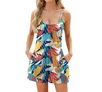 Womens Cotton Linen Jumpsuits Sleeveless Casual Onesie Short Rompers Playsuits Loose Adjustable Spaghetti Strap Bib Overalls Work Utility Safety Dungarees with Pockets Orange