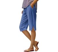 Womens Cotton Linen Knee Length Shorts High Elastic Waist Summer Hot Short Pants Loose Casual Beach 3/4 Cropped Trousers Plus Size Ladies Culottes Lightweight Athletic Sport Tracksuit Bottoms Black