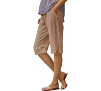 Womens Cotton Linen Knee Length Shorts High Elastic Waist Summer Hot Short Pants Loose Casual Beach 3/4 Cropped Trousers Plus Size Ladies Culottes Lightweight Athletic Sport Tracksuit Bottoms Grey