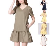 Womens Cotton Linen Maternity Breastfeeding Dress UK Sale Ladies Pregnant Nursing Gown Short Sleeve Skirt V-Neck Maxi Solid Color Dresses Midi Dress Layered Gown Ruffle Skirt Summer Maxi Loose Dresses