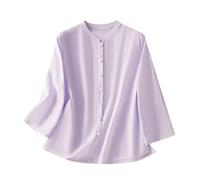 Women's Cotton Linen Office Shirt Elegant Lightweight Button Down Blouse Breathable Round Neck Long Sleeve Tops Loose Fit Plain Tunic Shirt Casual Business Evening Party Tops Purple