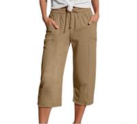 Women's Cotton Linen Pleated Pants Elastic Waist Summer