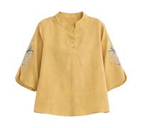 Women's Cotton Linen Retro Chinese Frog Button Tops Mandarin Collar Blouse Embroidered Long Sleeve Shirts Trendy