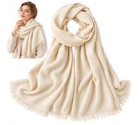 Women's Cotton Linen Scarf, Lightweight Oversized Shawl, Khaki, 95x195cm | Soft cotton linen blend with fringed ends, as a neck scarf, shawl or head wrap for travel, weddings and daily wear